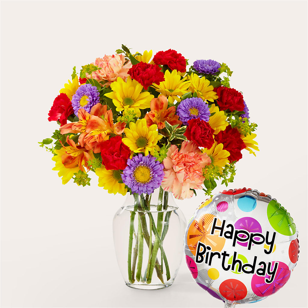 Kaleidoscope Bouquet with Birthday Balloon – Eaton Floral Inc, Eaton OH