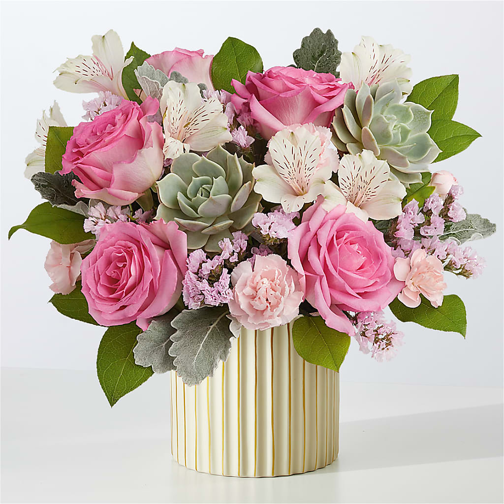 Dusty Rose Bouquet with Ivory Vase – Eaton Floral Inc, Eaton OH