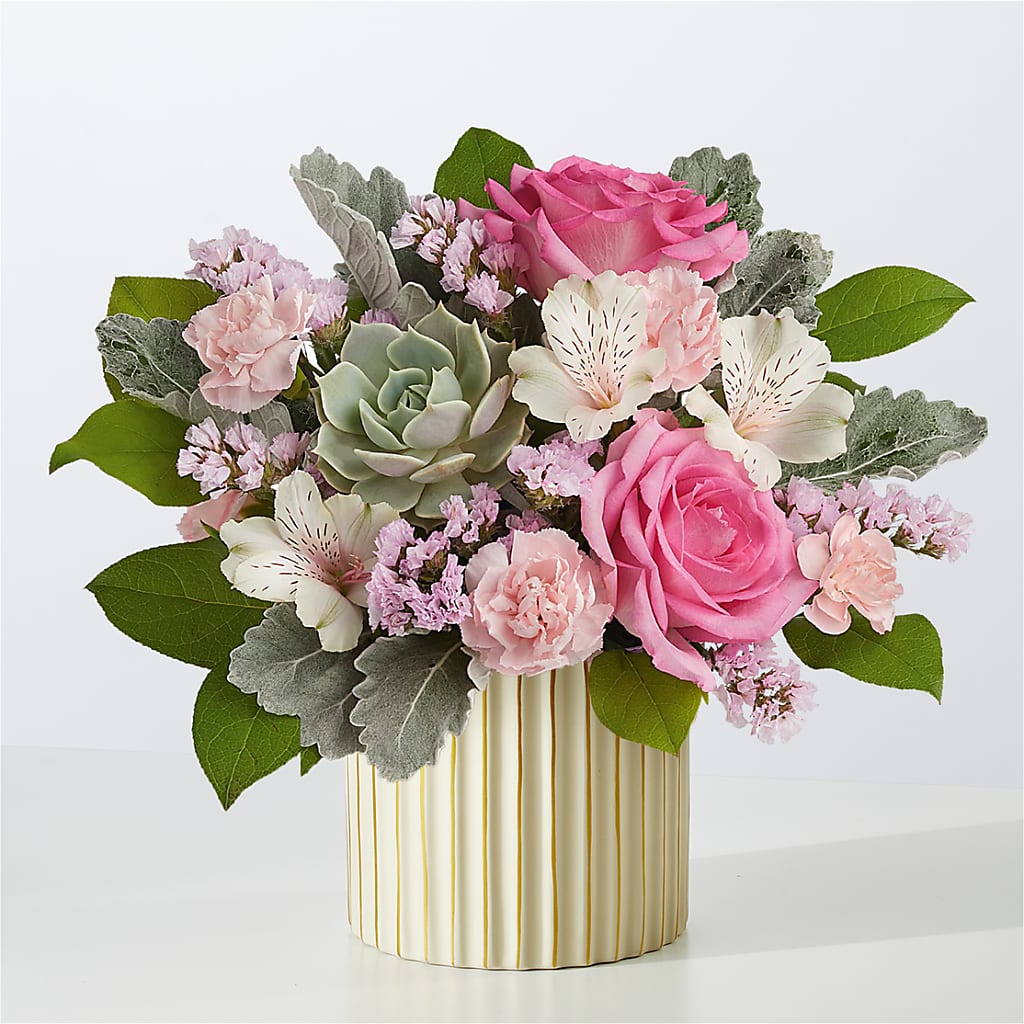 Dusty Rose Bouquet with Ivory Vase – Eaton Floral Inc, Eaton OH