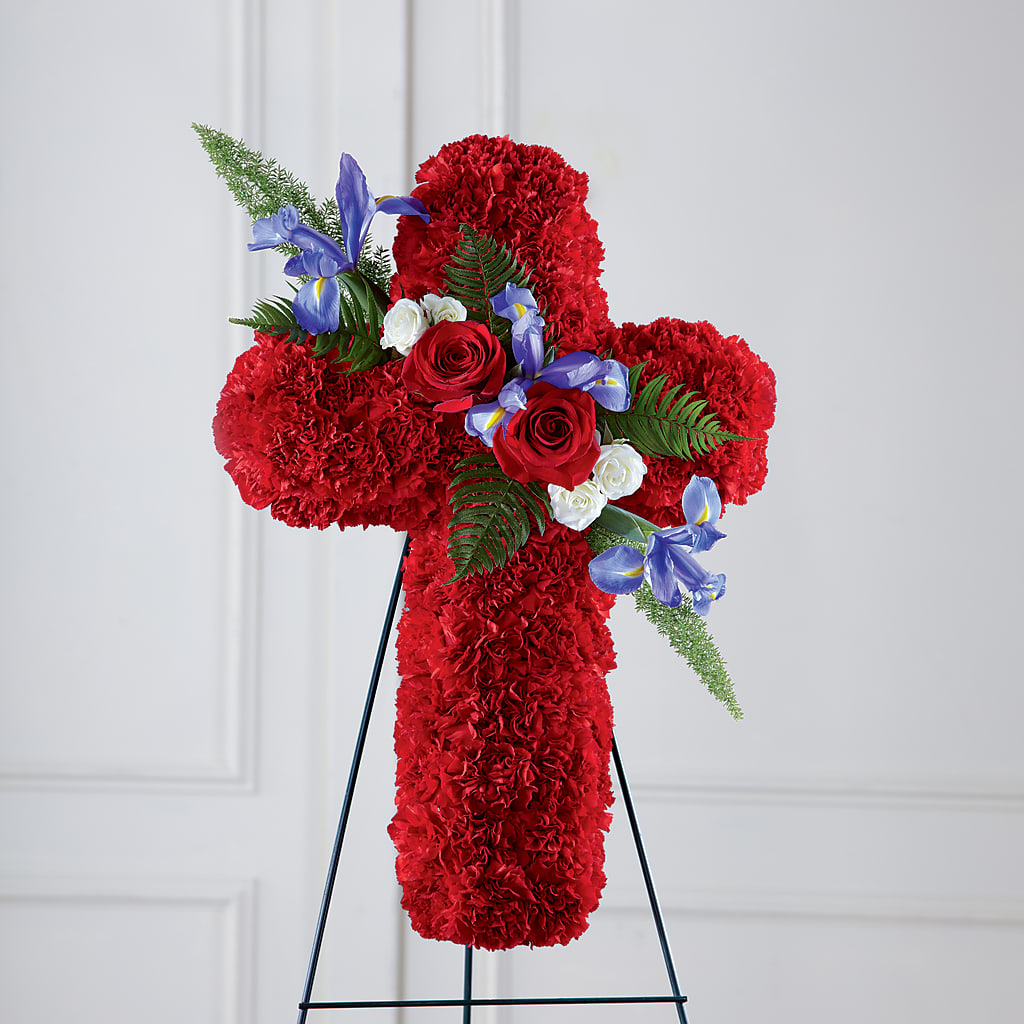 Faithful Hero Floral Cross – Eaton Floral Inc, Eaton OH