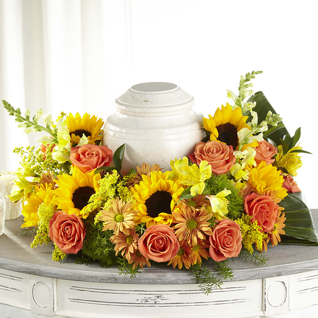 Faithful Sunflower Cremation Adornment – Eaton Floral Inc, Eaton OH