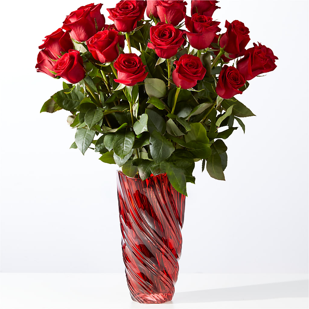 Classic Love Red Rose Bouquet with Luxe Swirl Vase – Eaton Floral Inc, Eaton OH