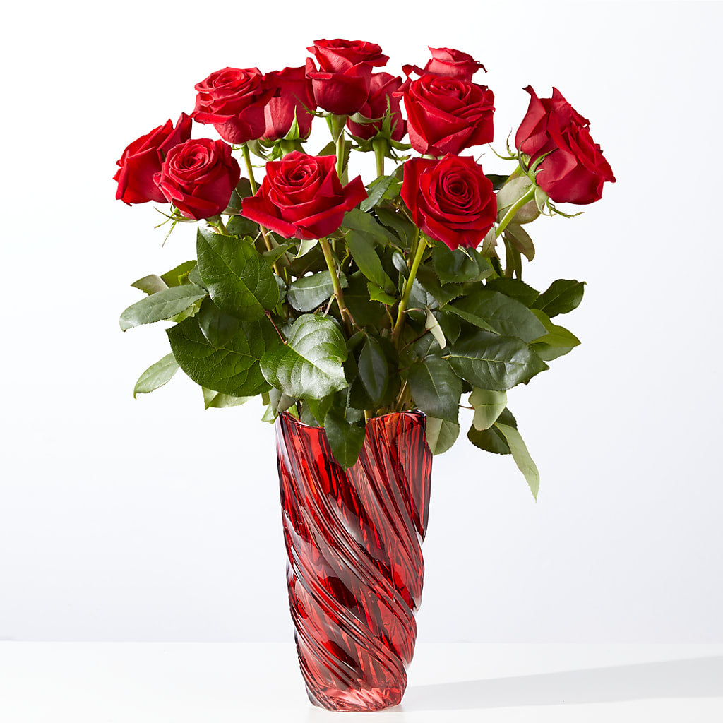 Classic Love Red Rose Bouquet with Luxe Swirl Vase – Eaton Floral Inc, Eaton OH