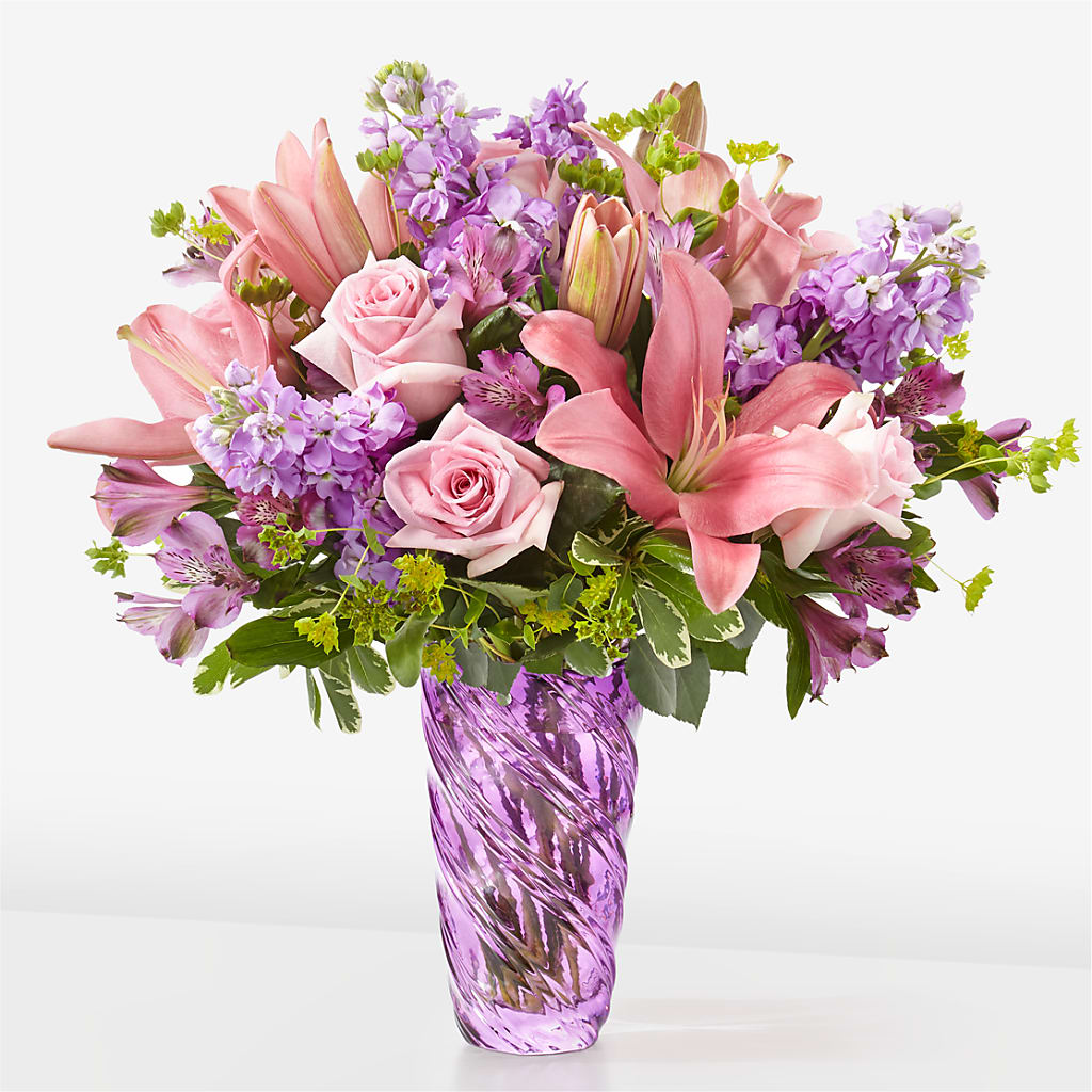 Precious Petals Bouquet with Luxe Swirl Vase – Eaton Floral Inc, Eaton OH