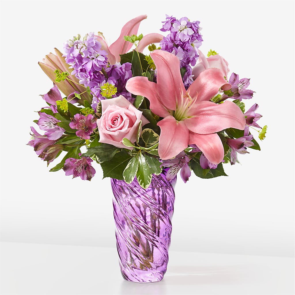 Precious Petals Bouquet with Luxe Swirl Vase – Eaton Floral Inc, Eaton OH