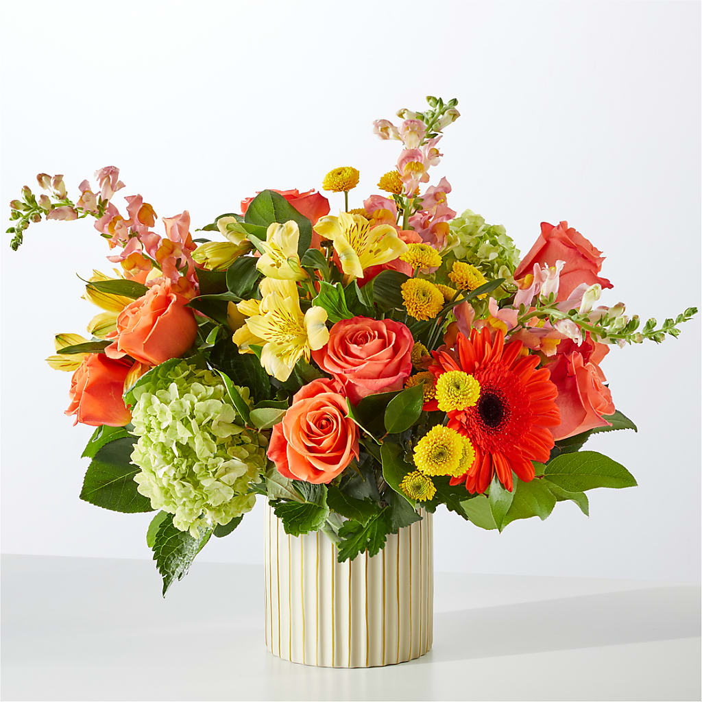 Autumn Sunshine Bouquet with Ivory Vase – Eaton Floral Inc, Eaton OH